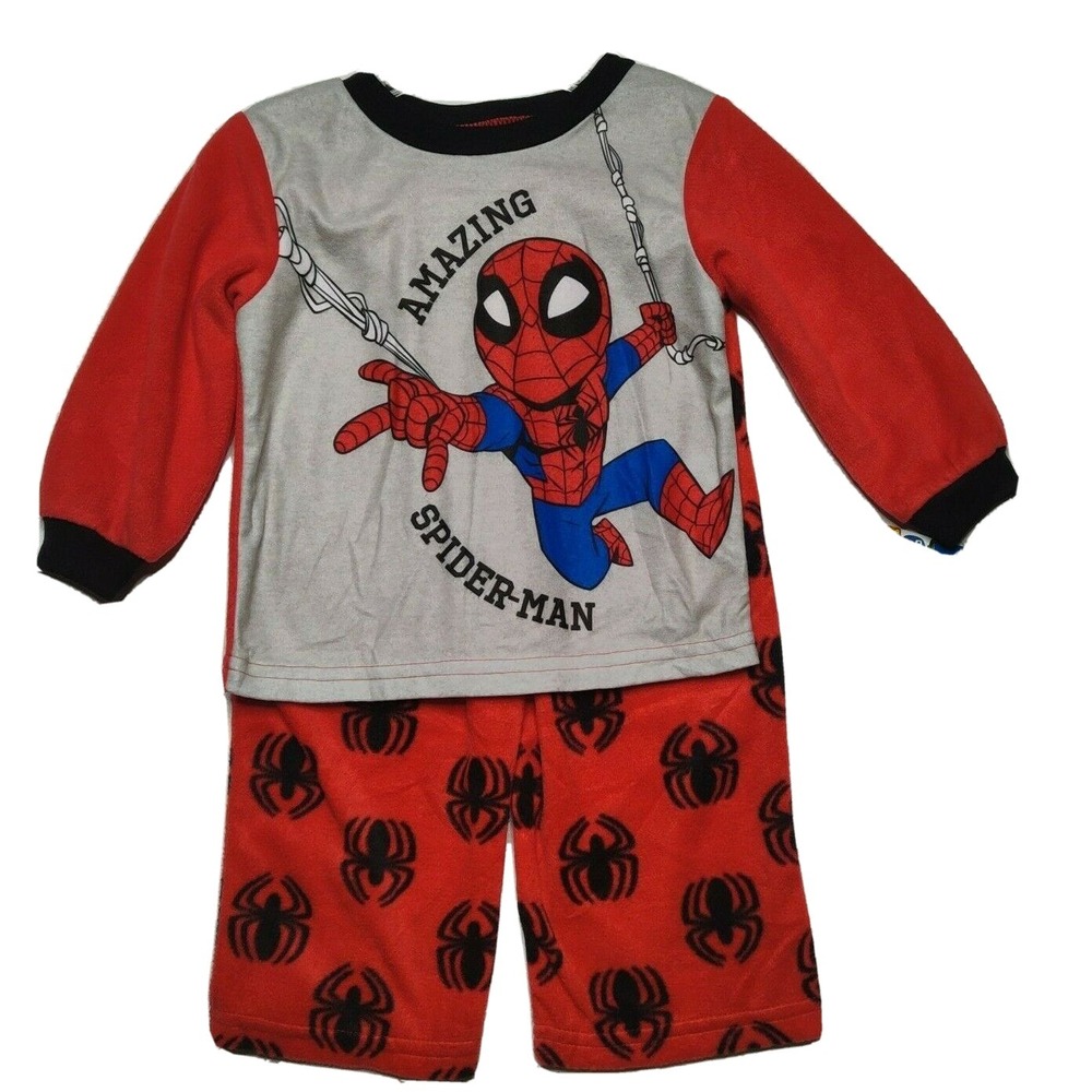 Marvel Amazing Spiderman Toddler 2T Pajamas PJ Fleece Shirt Pant Set NEW